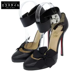 Christian Louboutin クリスチャンルブタン 美品 アンクルストラップ リボンパンプス レディース ブラック 37 1/2 37.5