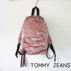TOMMY JEANS ベロア調 バックパック ピンク ロゴストラップ付