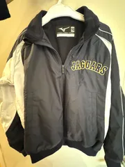 【着用10回未満/記名なし】ミズノ 少年野球 Vジャン 140 ネイビー JAGUARSロゴ入り