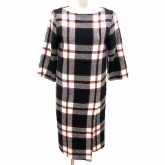 スピック＆スパン ノーブル Spick&Span Noble ワンピース ひざ丈 チェック 長袖 ウール 38 M 黒 ブラック 赤 レッド 白 ホワイト /YK