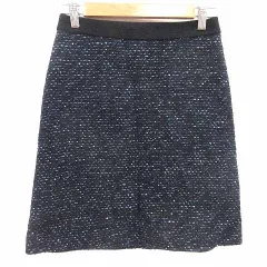 インディヴィ INDIVI 台形スカート ミニ ツイード ウール 36 S 紺 ネイビー /YK