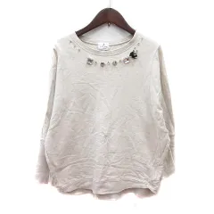 ランバンオンブルー LANVIN en Bleu トレーナー スウェット 長袖 ビジュー 38 M 白 アイボリー /MN