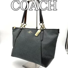 コーチ COACH ジャガード トートバッグ レザー切替 ブラック グレー ブルー ゴールド金具 肩掛け 大容量 ロゴプレート チャーム付き 上品 カジュアル デイリーユース A4収納