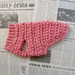 犬服♡猫服｜手編みセーター｜ぷっくりハート（XXS）ピンク