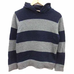 トロッポ Toroppo NATURAL BASIC CASUAL WEAR パーカー プルオーバー ニット ボーダー 長袖 ウール L 紺 ネイビー グレー /YK