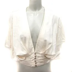 ザラ ZARA シャツ ブラウス 五分袖 麻混 リネン混 M ライトベージュ /RT