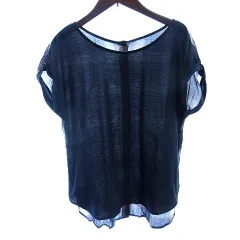 インディヴィ INDIVI カットソー シャツ ブラウス ボートネック 切替 ロールアップ チェックフレンチスリーブ 38 M 紺 ネイビー /AU