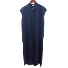 プラステ PLST シャツワンピース ロング プリーツ フレンチスリーブ M 紺 ネイビー /AU