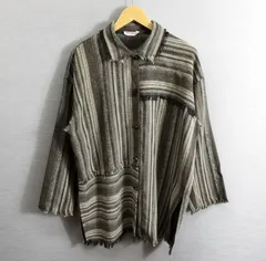 HIROKO BIS HIROKO KOSHINO ヒロコビス ヒロコ コシノ シャツ ジャケット 織り 民族 木ボタン フリンジ カットオフ エスニック ストライプ 縞 羽織 レディース ブラウン系 A771のサムネイル