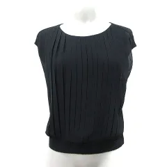 アナイ ANAYI シフォンブラウス 切替 カットソー フレンチスリーブ 38 M 黒 ブラック /YI