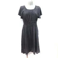 ストロベリーフィールズ STRAWBERRY-FIELDS ワンピース ひざ丈 フレンチスリーブ チャコールグレー /YI