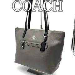 コーチ COACH シボ革 レザー トートバッグ グレー ブラック バイカラー 肩掛け ファスナー開閉 ターンロック風デザイン ロゴ金具 大容量 A4収納可能 上品 デイリーユース