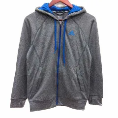 アディダス adidas パーカー ジップアップ 裏起毛 フード ロゴ刺しゅう 長袖 S グレー /YK
