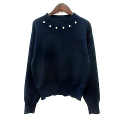 ロペピクニック ROPE Picnic ニット セーター ハイネック 長袖 パールビーズ 38 M 紺 ネイビー /MN