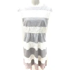 アナトリエ ANATELIER ワンピース タイト ひざ丈 ノースリーブ ボーダー 38 グレー アイボリー /RT