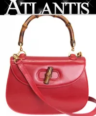 グッチ GUCCI ヴィンテージ バンブー 2WAY ハンドバッグ ショルダーバッグ スモール レザー 赤 ミラー付き 【72853】