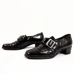 イタリア製◎光沢感◎【LUCAGROSSI】ルーカグロッシ ローファー スリッポン シューズ レザー ビジネス シンプル ヒール 高級感 大人スタイル こなれ感 きれいめ かっこいい 大人コーデ レディース 黒 ブラック /M41655HH