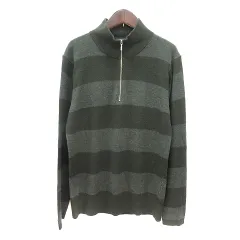 コムサイズム COMME CA ISM ニット セーター ハーフジップ ボーダー 長袖 M 緑 グリーン /MN