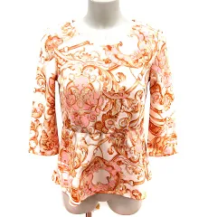 レディ Rady ニット カットソー Uネック 長袖 総柄 F オレンジベージュ /RT