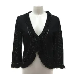 レリアン Leilian カーディガン ニット 透かし編み レース ビーズ 長袖 11 黒 ブラック /MS