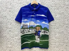 POLO RAlPH LAUREN ポロラルフローレン フットボールベア コットンメッシュポロ 半袖ポロシャツ サイズXL(18-20) ブルー プリント