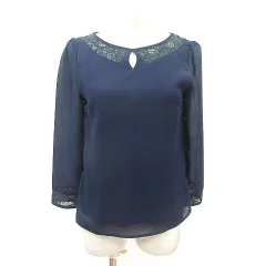 アナイ ANAYI ブラウス レース 長袖 切替 38 M 紺 ネイビー /MN