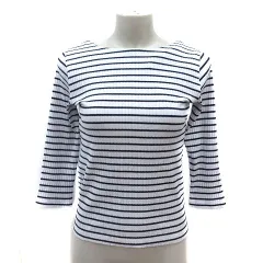 ビームスハート BEAMS HEART ニット カットソー ボーダー リブ 七分袖 白 ホワイト 紺 ネイビー /MS