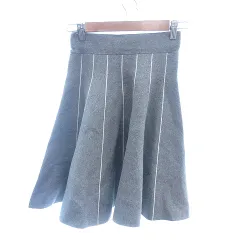 アダムエロペ Adam et Rope' AER フレアスカート ひざ丈 ニット ストライプ グレー /AU