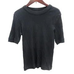 ナノユニバース nano universe ニット カットソー リブ 半袖 三分袖 2 M 黒 ブラック /AU