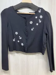 Rene ルネ 長袖 カーディガン パール装飾 刺繍 ショート丈 黒 ブラック 6722230 レディース 38 星