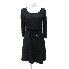 クイーンズコート QUEENS COURT ワンピース ひざ丈 七分袖 ドット ウール 2 M 黒 ブラック /YI
