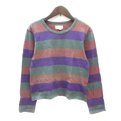 アニエスベー agnes b. カットソー Tシャツ クルーネック ボーダー 長袖 2 M 紫 パープル 緑 グリーン /MN