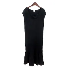 ジーナシス JEANASIS eL ワンピース ロング スクエアネック ノースリーブ リブ F 黒 ブラック /MN