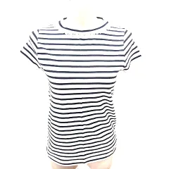 ナチュラルビューティーベーシック NATURAL BEAUTY BASIC ニット カットソー Uネック 半袖 ボーダー M 白 ホワイト 黒 ブラック /RT