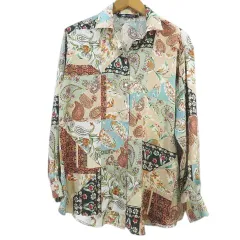 ザラ ZARA 長袖 シャツ M ベージュ系 花柄 総柄 とろみ