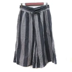 サマンサモスモス SM2 ワイドパンツ スカンツ ストライプ 麻混 リネン混 M グレー 黒 ブラック /YI