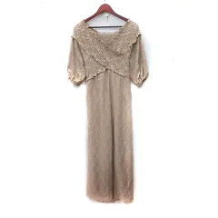 ナチュラルクチュール natural couture パンツ オールインワン サロペット 刺繍 シャーリング M ベージュ /YI