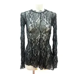 ザラ ZARA カットソー レース 長袖 S 黒 ブラック /MN