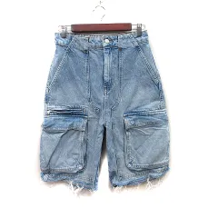 ザラ ZARA カーゴパンツ ハーフ デニム ジーンズ ダメージ加工 青 ブルー /YI