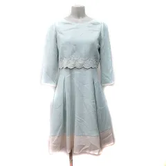 レッセパッセ LAISSE PASSE ワンピース ひざ丈 七分袖 刺繍 ウール 38 M ミントブルー アイボリー /YI