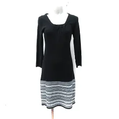 クイーンズコート QUEENS COURT ニットワンピース ひざ丈 長袖 ツイード 2 M 黒 ブラック 白 ホワイト /YI