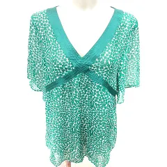 ナチュラルビューティーベーシック NATURAL BEAUTY BASIC シャツ ブラウス 半袖 総柄 M 緑 グリーン /RT