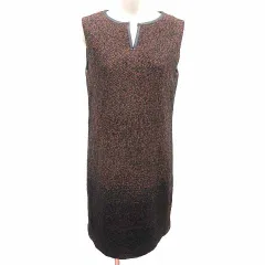 自由区 オンワード樫山 ワンピース ひざ丈 スリットネック ノースリーブ 40 L 茶 ブラウン 黒 ブラック /YK