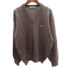 ゴールデンベア GOLDEN BEAR ニット セーター Vネック 刺繍 ケーブル 長袖 M 茶 ブラウン /AU