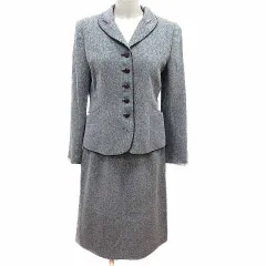 レリアン Leilian スーツ セットアップ ショールカラージャケット 総裏地 タイトスカート ミモレ ロング ツイード 9 M グレー /YK ●RY