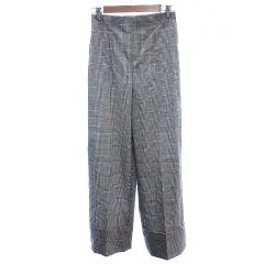 ザラウーマン ZARA WOMAN ワイドパンツ ハイウエスト ロールアップ グレンチェック S グレー /AU