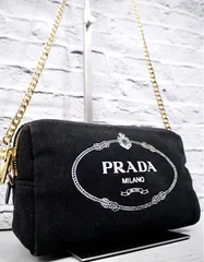 ◆ PRADA プラダ CANAPA カナパ ビッグロゴ クロスボディ チェーンストラップ ミニ ショルダー バッグ カメラ バッグ ポーチ ポシェット 黒