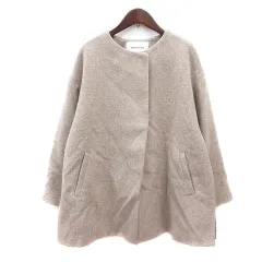 ナチュラルビューティーベーシック NATURAL BEAUTY BASIC ノーカラーコート 総裏地 ウール カシミヤ混 M グレージュ /MN
