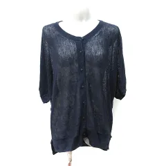 メルローズ MELROSE カーディガン ニット 五分袖 麻 リネン 紺 ネイビー /YI