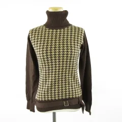 アー・ヴェ･ヴェ ミッシェルクラン a.v.v タートルネックニット セーター 千鳥格子 ベージュ 茶 38 *A597